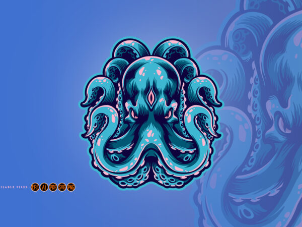 The angry octopus mascot logo kraken illustrations t shirt designs for sale