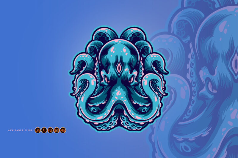The Angry Octopus Mascot Logo Kraken Illustrations