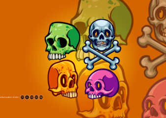 Cartoon skull set colorful illustrations t shirt vector file