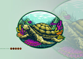 Turtle Under Water Logo Mascot t shirt designs for sale