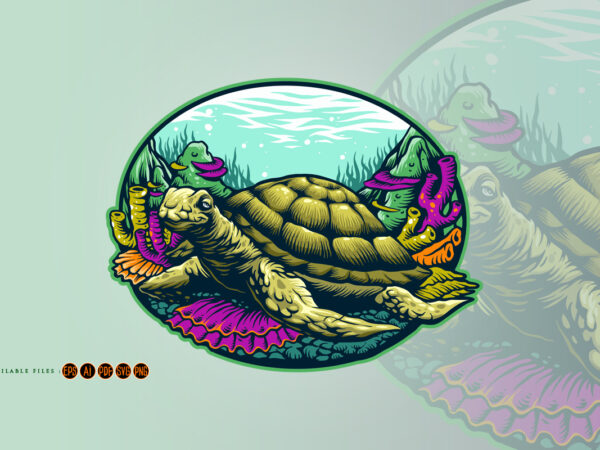 Turtle under water logo mascot t shirt designs for sale