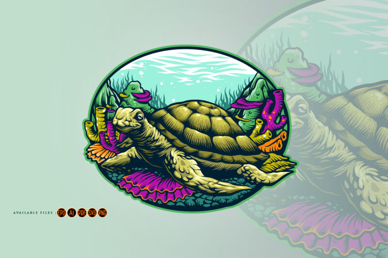 Turtle Under Water Logo Mascot