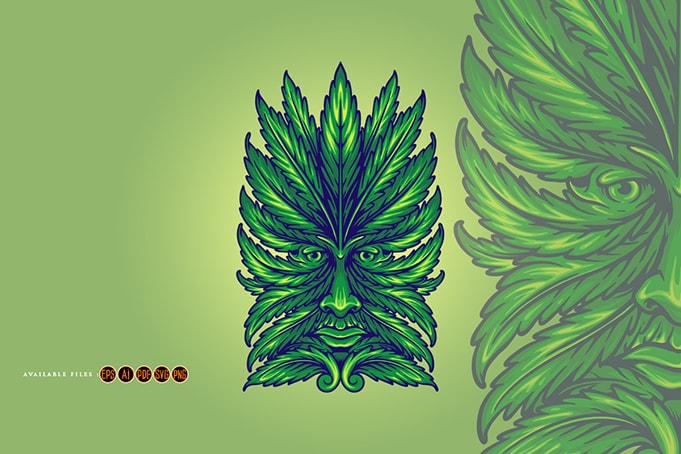 Weed leaf green man face svg