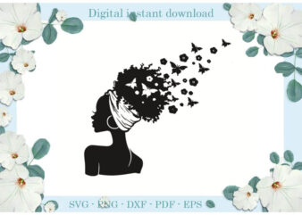 Black Girl Head Wrap Butterfly Diy Crafts Svg Files For Cricut, Silhouette Sublimation Files, Cameo Htv Print