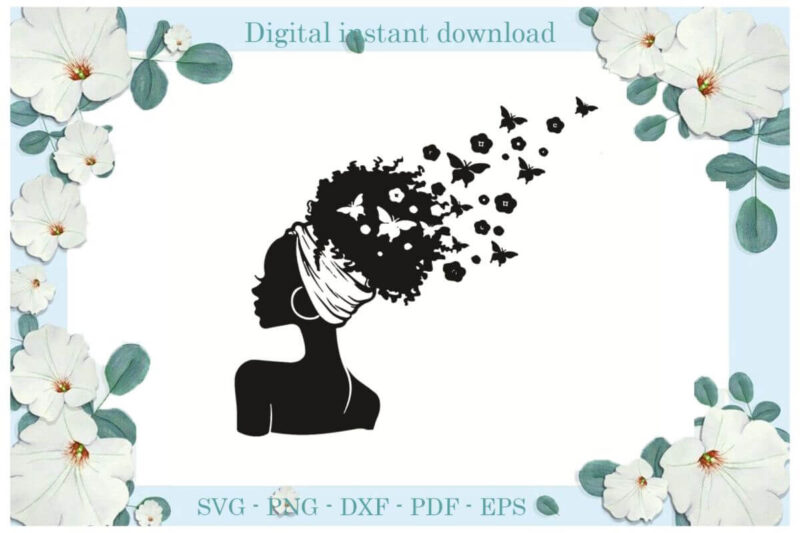 Black Girl Head Wrap Butterfly Diy Crafts Svg Files For Cricut, Silhouette Sublimation Files, Cameo Htv Print