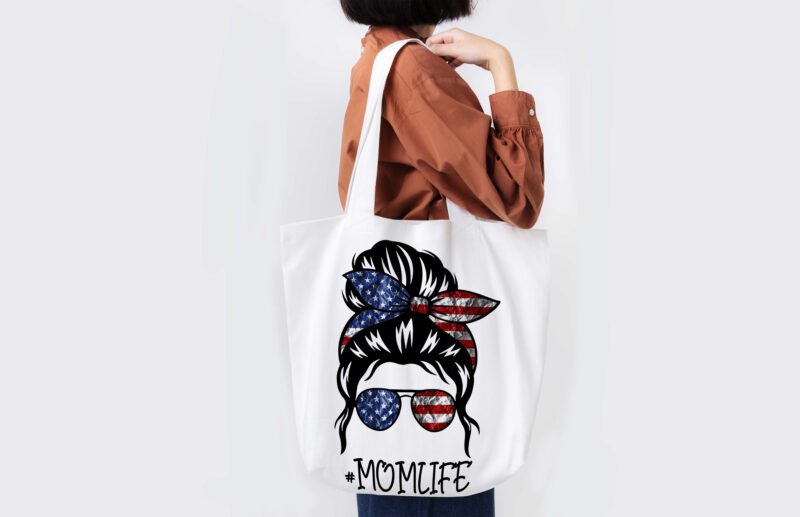 American Flag Messy Bun Momlife Tshirt Design