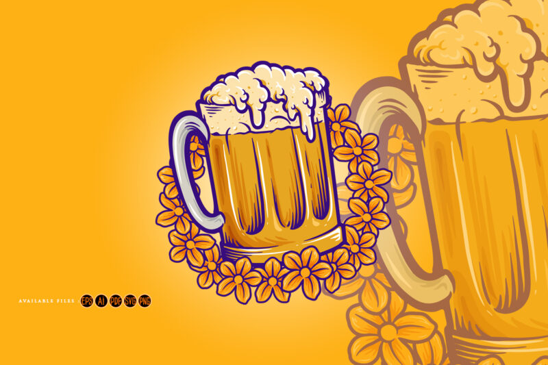 Beer Glass, flowers Summers Party Logo Illustrations