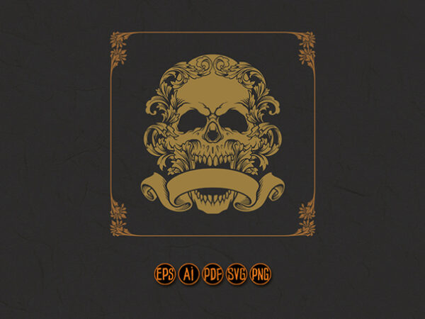 Elegant skull badge flourish with vintage ribbon vector clipart Elegant skull badge flourish with vintage ribbon vector clipart
