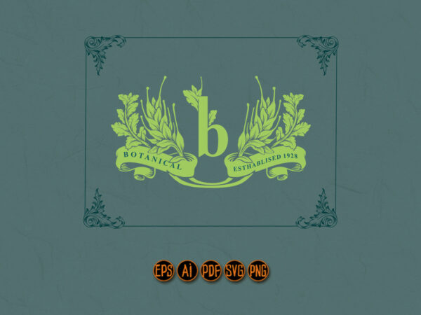 Elegant botanical logo with luxury frame vintage vector clipart