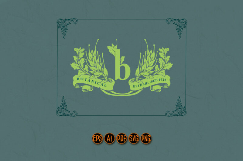 Elegant Botanical Logo with luxury frame vintage