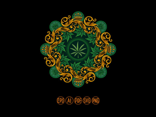 Classic crown luxury weed leaf mandala ornament t shirt vector file Classic crown luxury weed leaf mandala ornament t shirt vector file