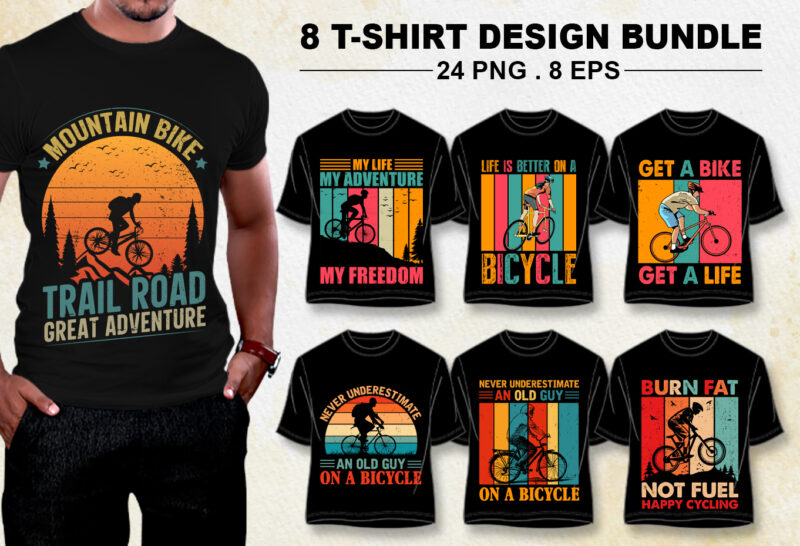 Bicycle Cycling Lover T-Shirt Design Bundle PNG EPS