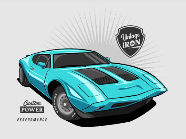 Blue car illustration – classic t shirt template