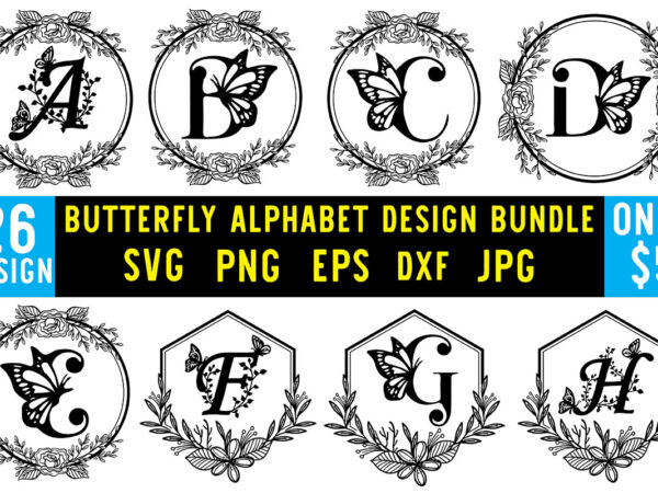 Butterfly alphabet svg design bundle