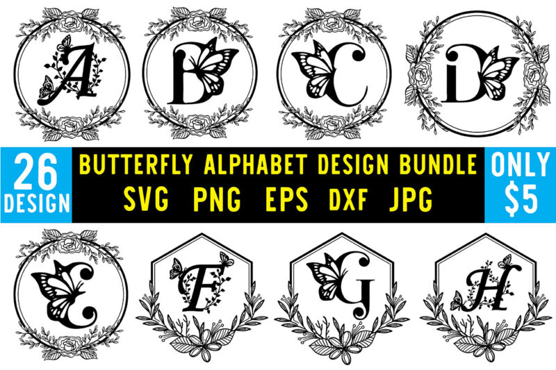 Butterfly Alphabet Svg Design Bundle
