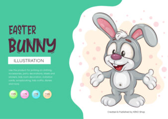 Cartoon Easter Bunny. T-Shirt, PNG, SVG.