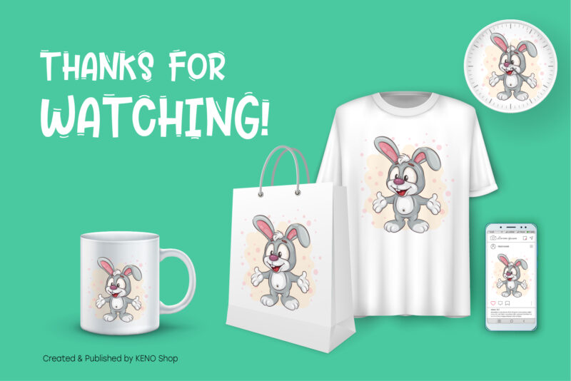 Cartoon Easter Bunny. T-Shirt, PNG, SVG.