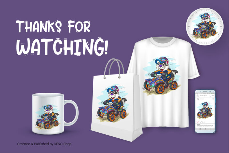 Cartoon Raccoon Racer. T-Shirt, PNG, SVG.