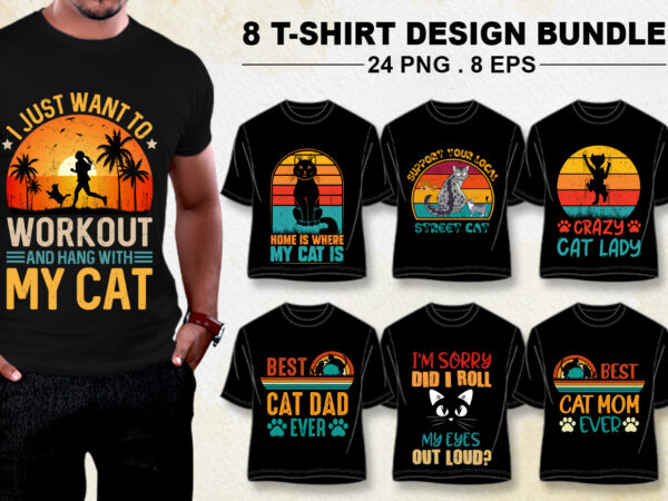 Cat lover t-shirt design bundle png eps.