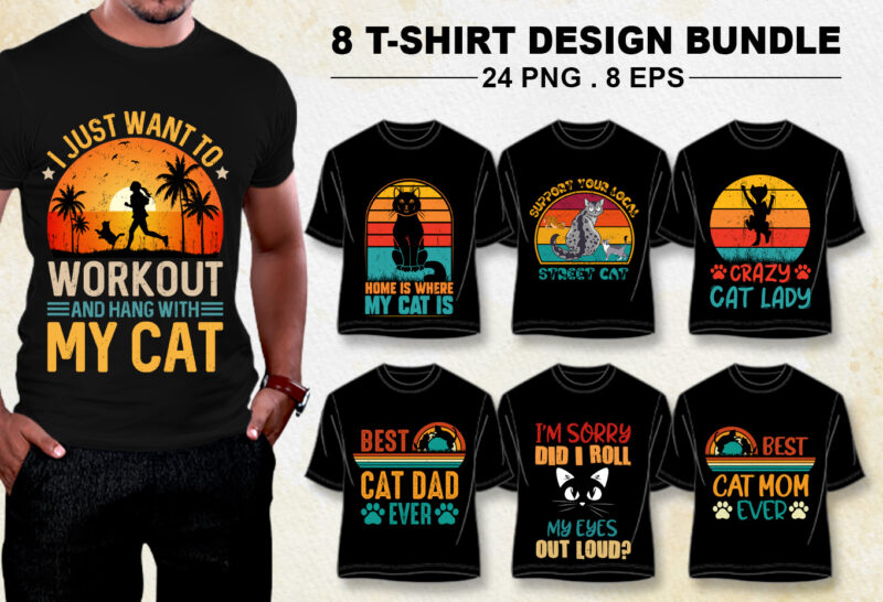 Cat Lover T-Shirt Design Bundle PNG EPS.