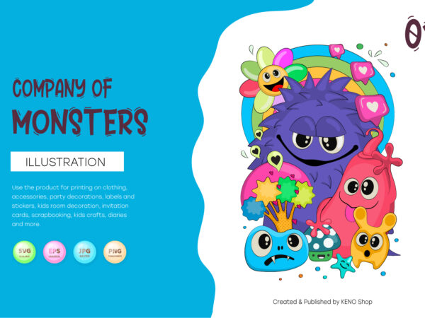 Cheerful company of monsters 01. t-shirt, png, svg.