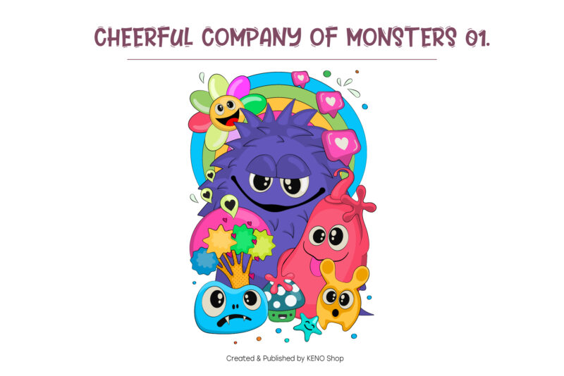 Cheerful company of monsters 01. T-Shirt, PNG, SVG.