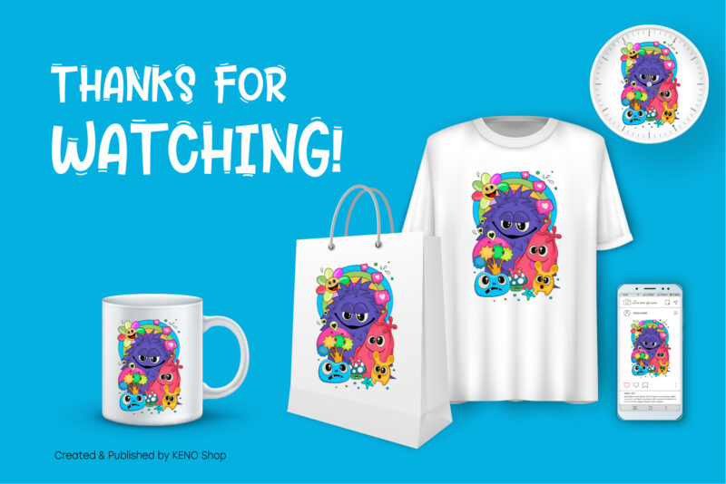 Cheerful company of monsters 01. T-Shirt, PNG, SVG.