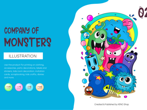 Cheerful company of monsters_02. t-shirt, png, svg.