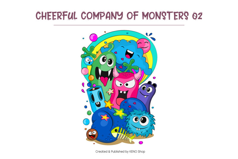 Cheerful Company of Monsters_02. T-Shirt, PNG, SVG.