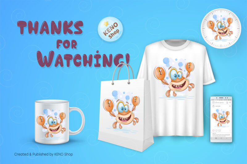 Cute Cartoon Crab. T-Shirt, PNG, SVG.