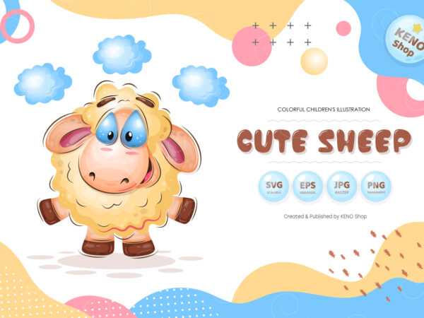 Cute cartoon sheep. t-shirt, png, svg.