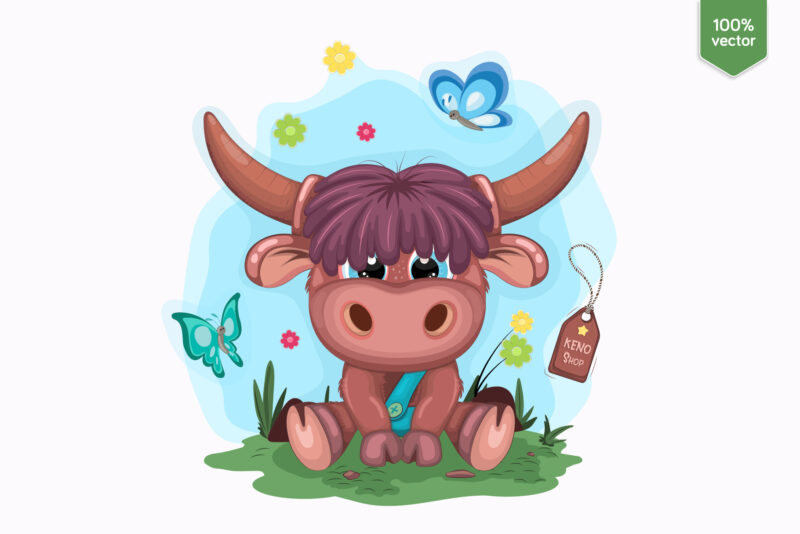 Cute Cartoon Bull. T-Shirt, PNG, SVG.