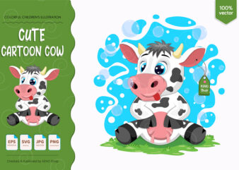 Cute Cartoon Cow. T-Shirt, PNG, SVG.
