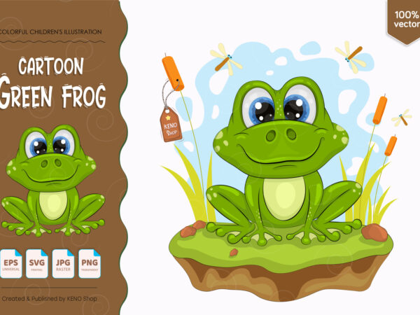 Cartoon green frog. t-shirt, png, svg