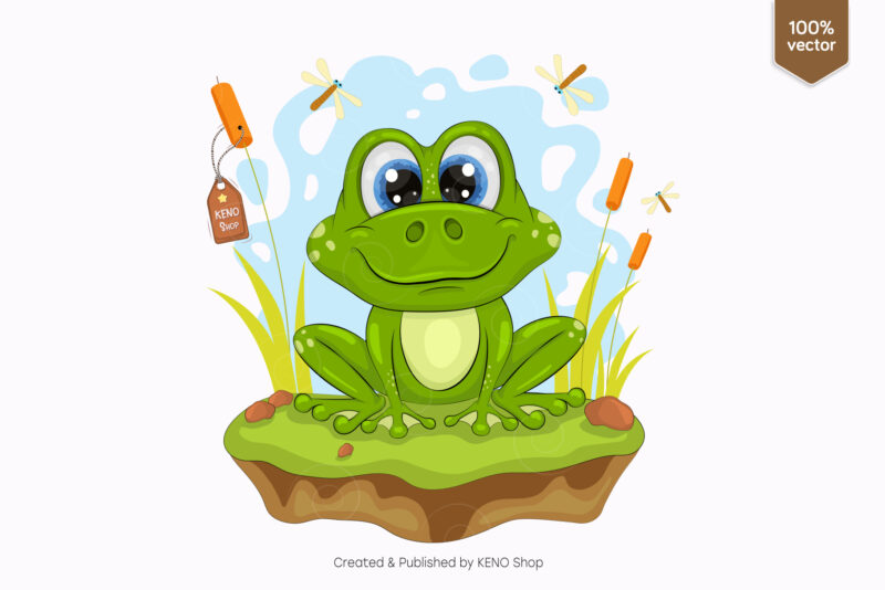 Cartoon Green Frog. T-Shirt, PNG, SVG