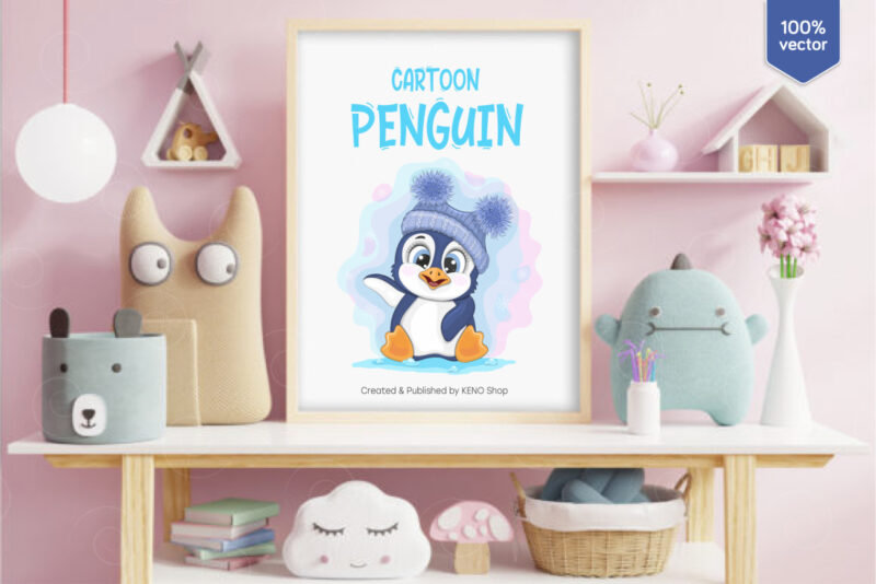 Cute Cartoon Penguin. T-Shirt, PNG, SVG.