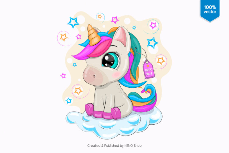Cartoon Little Unicorn. T-Shirt, PNG, SVG.