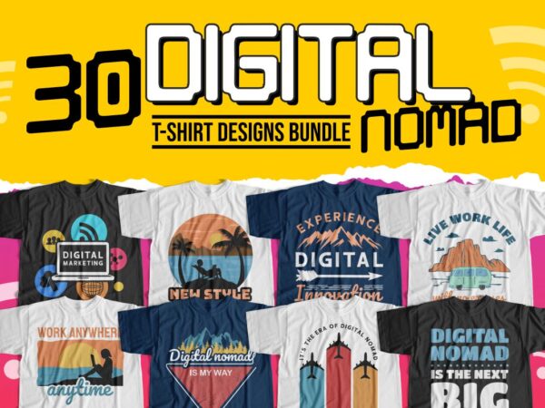 Digital nomad t-shirt designs bundle, work hard anywhere, van life, adventure, traveler