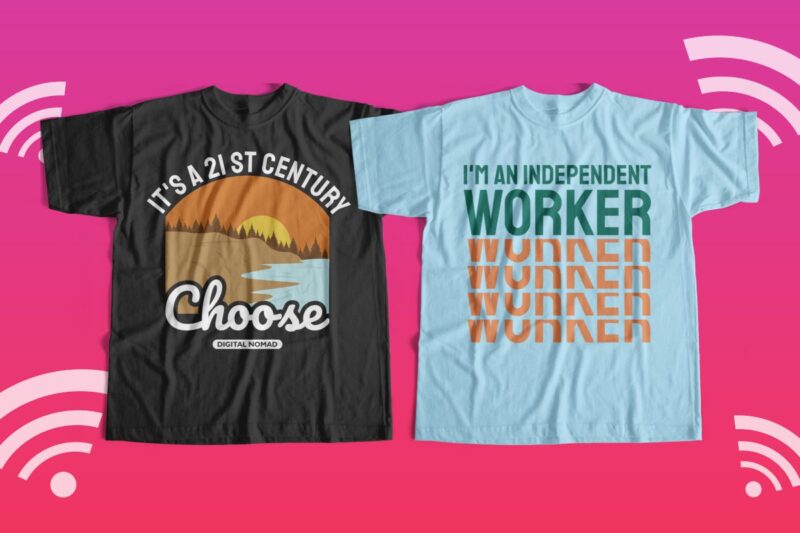 Digital nomad t-shirt designs bundle, Work hard anywhere, Van Life, Adventure, Traveler