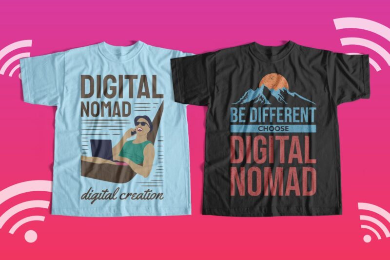 Digital nomad t-shirt designs bundle, Work hard anywhere, Van Life, Adventure, Traveler