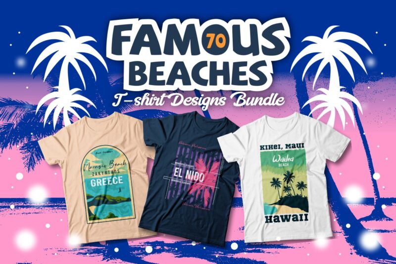 famous beaches t-shirt designs