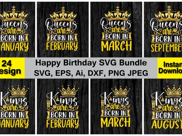 Happy birthday png & svg vector 24 t-shirt design bundle, for best sale t-shirt design, trending t-shirt design, vector illustration for commercial use