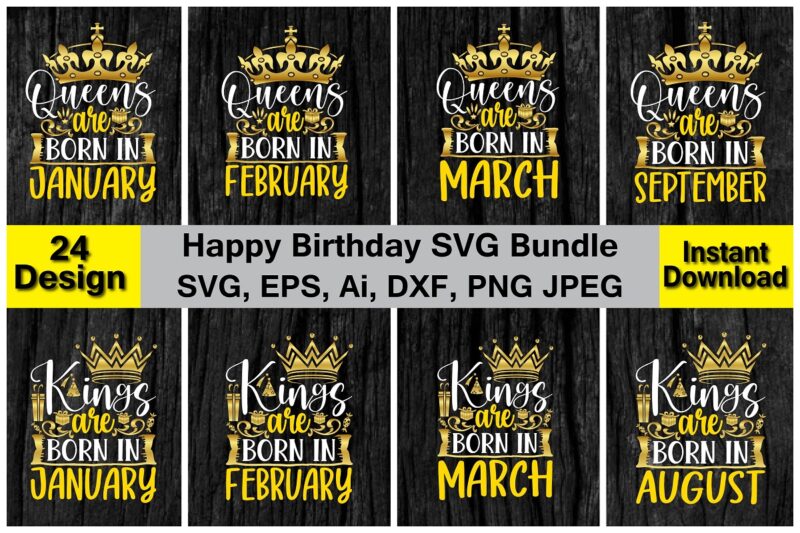 Happy Birthday PNG & SVG Vector 24 t-shirt design bundle, for best sale t-shirt design, trending t-shirt design, vector illustration for commercial use