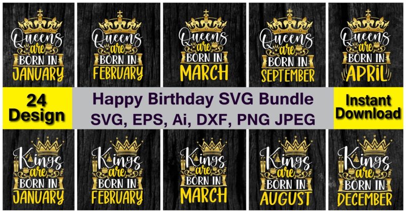 Happy Birthday PNG & SVG Vector 24 t-shirt design bundle, for best sale t-shirt design, trending t-shirt design, vector illustration for commercial use