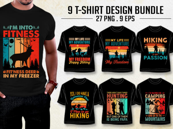 Hiking hunting t-shirt design bundle