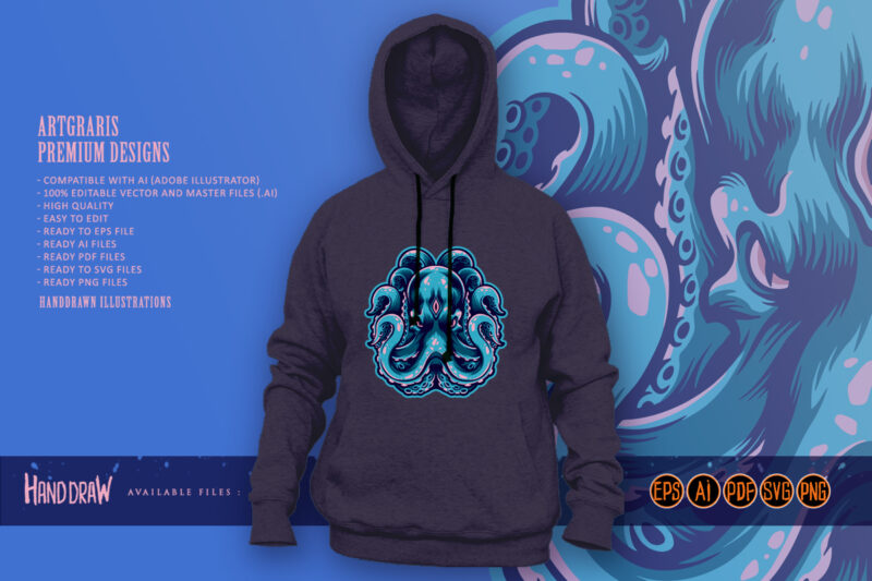 The Angry Octopus Mascot Logo Kraken Illustrations