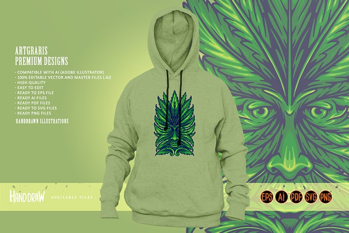 Weed leaf green man face svg