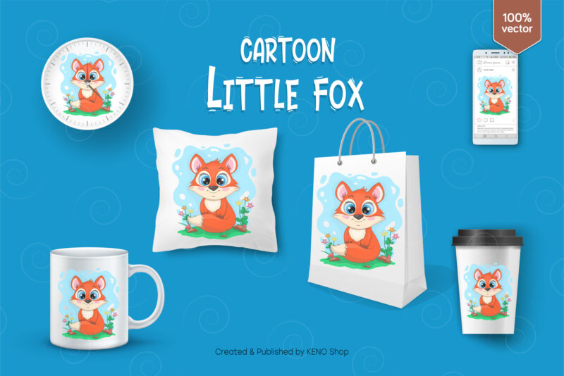 Little cartoon FOX. T-Shirt, PNG, SVG.