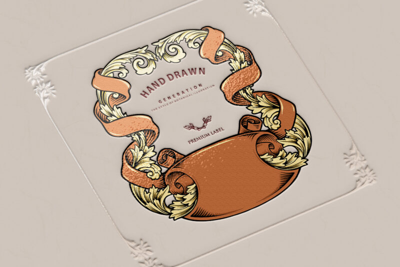 Classic label floral swirls with vintage ribbon