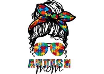 Autism Mom Messy Bun Tshirt Design